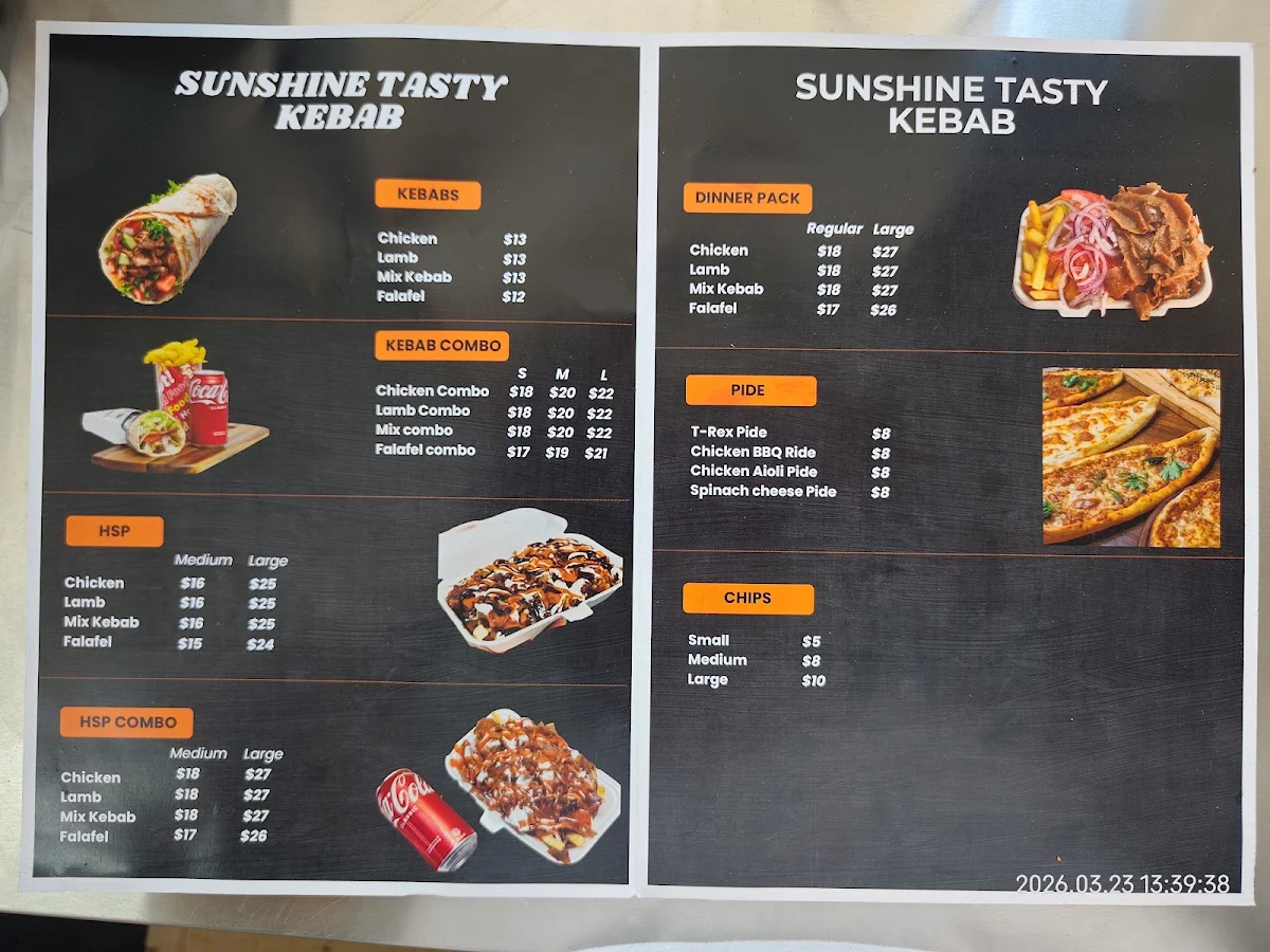 Menu, Sunshine Tasty Kebab