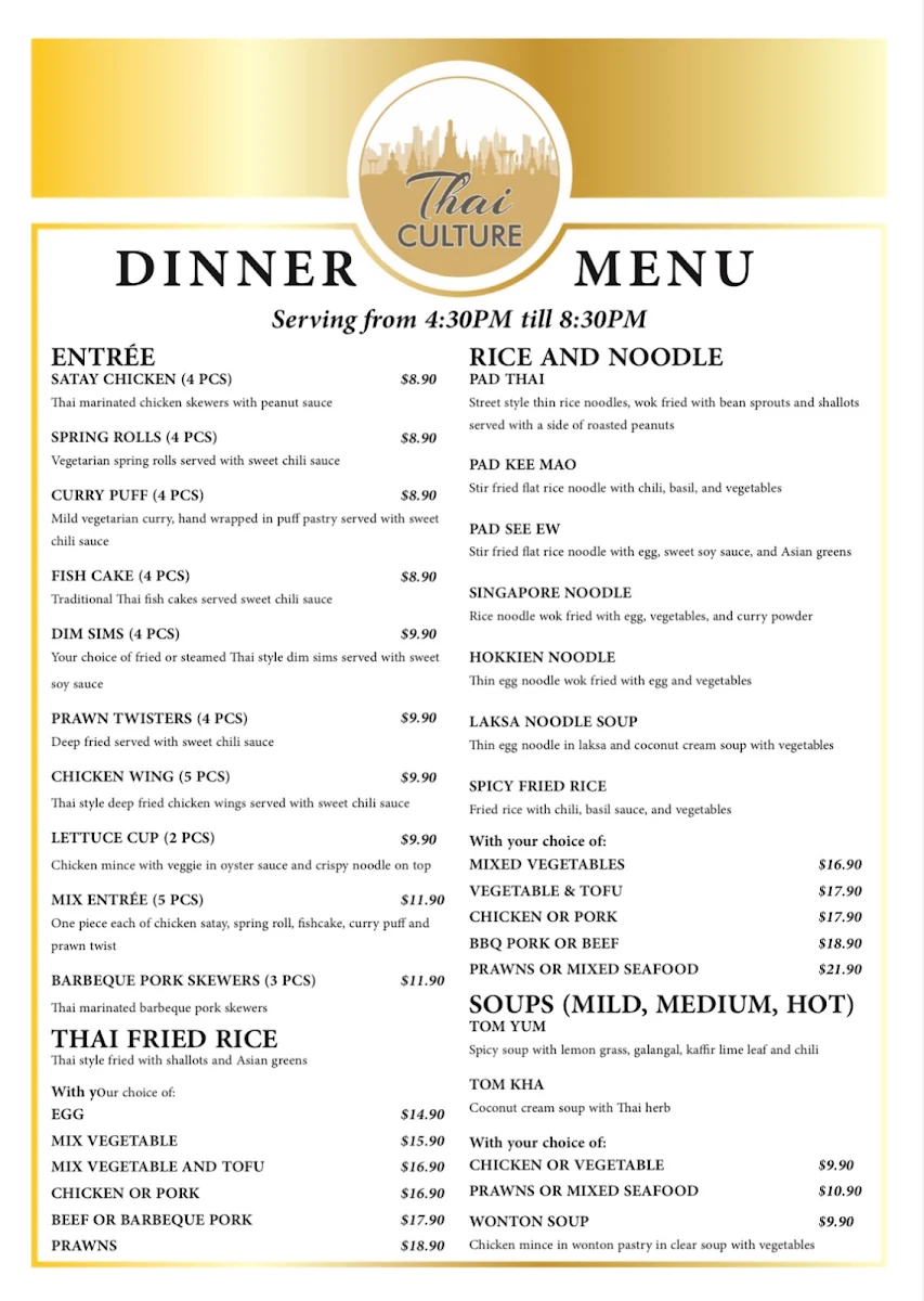 Menu, Thai Culture