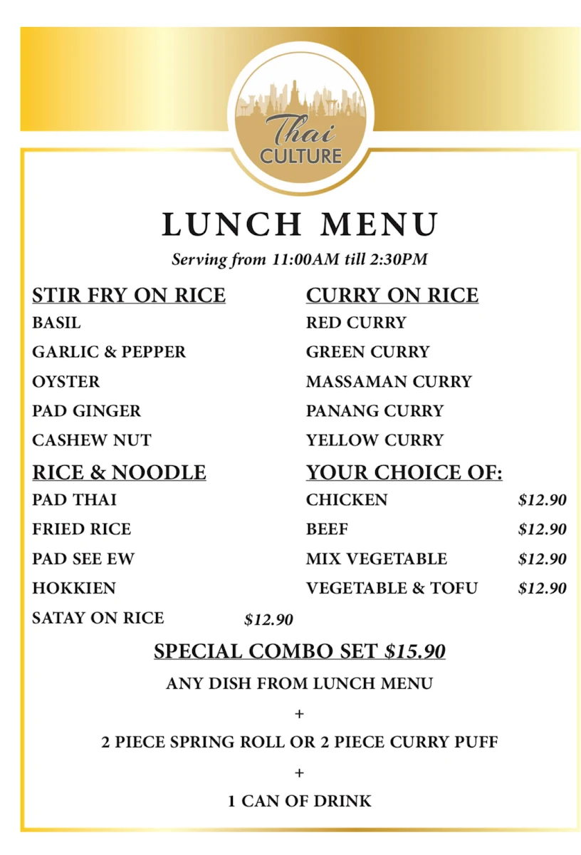 Menu, Thai Culture