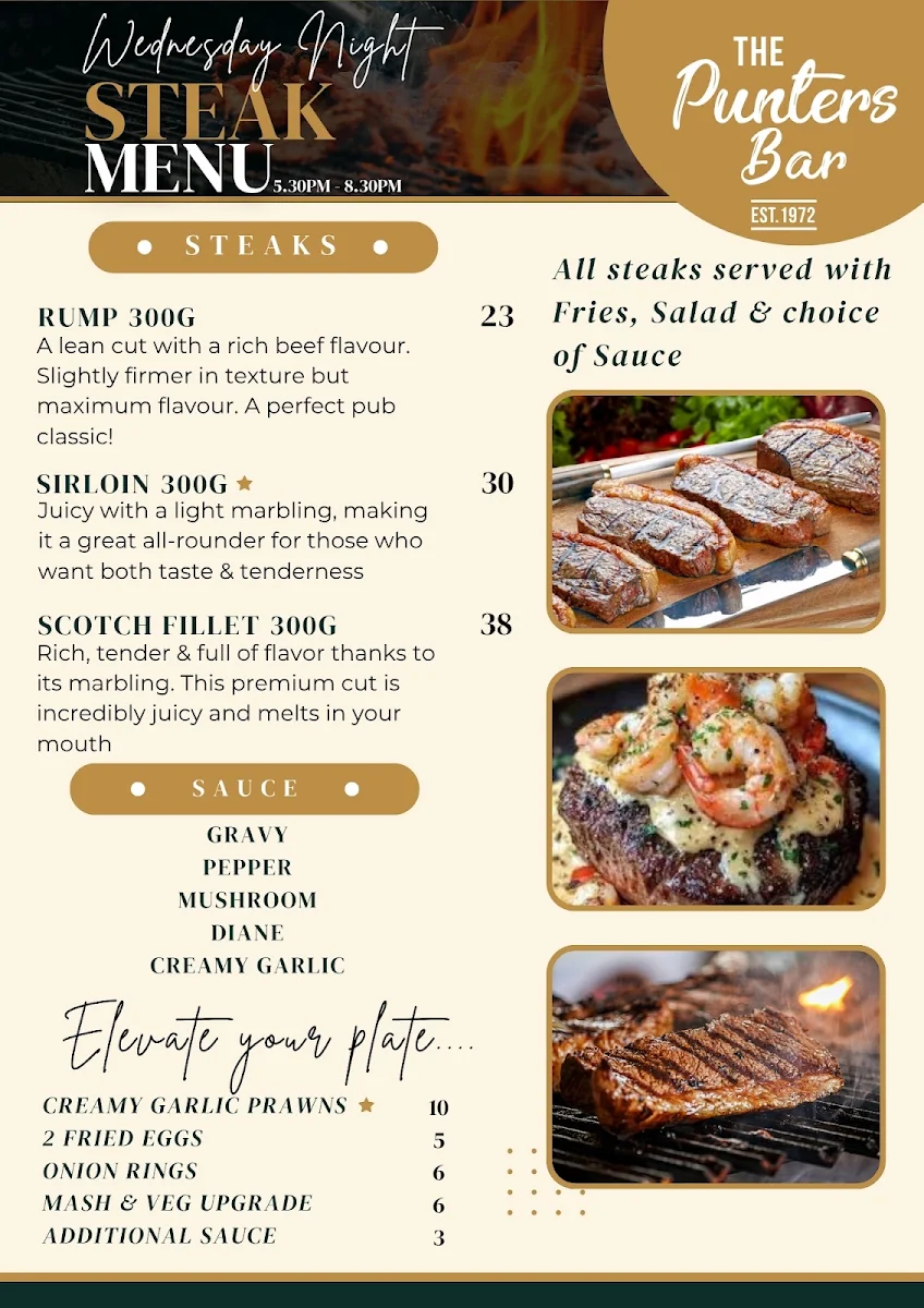 Menu, Punters Bar