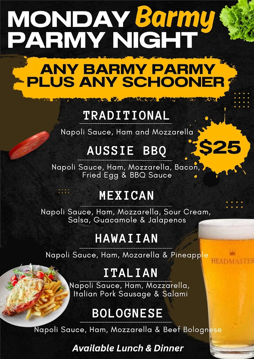 Menu, Punters Bar
