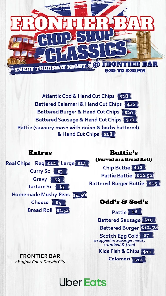 Menu, Punters Bar