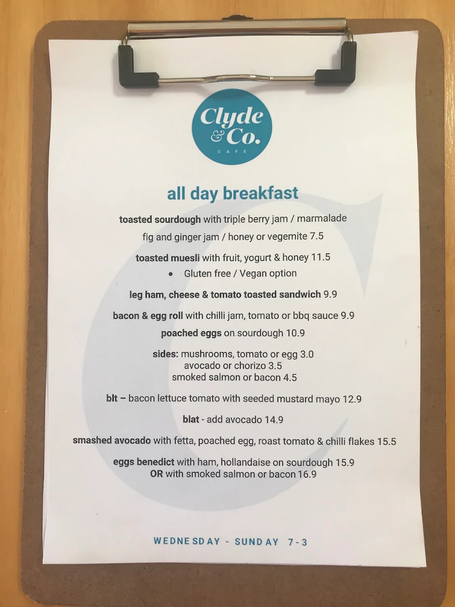 Menu, Cafe Clyde & Co