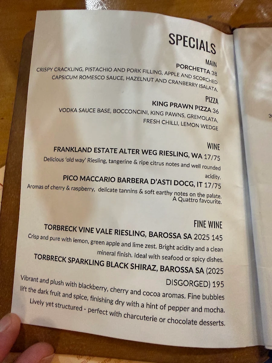 Menu, Quattro Classic Lennox Head