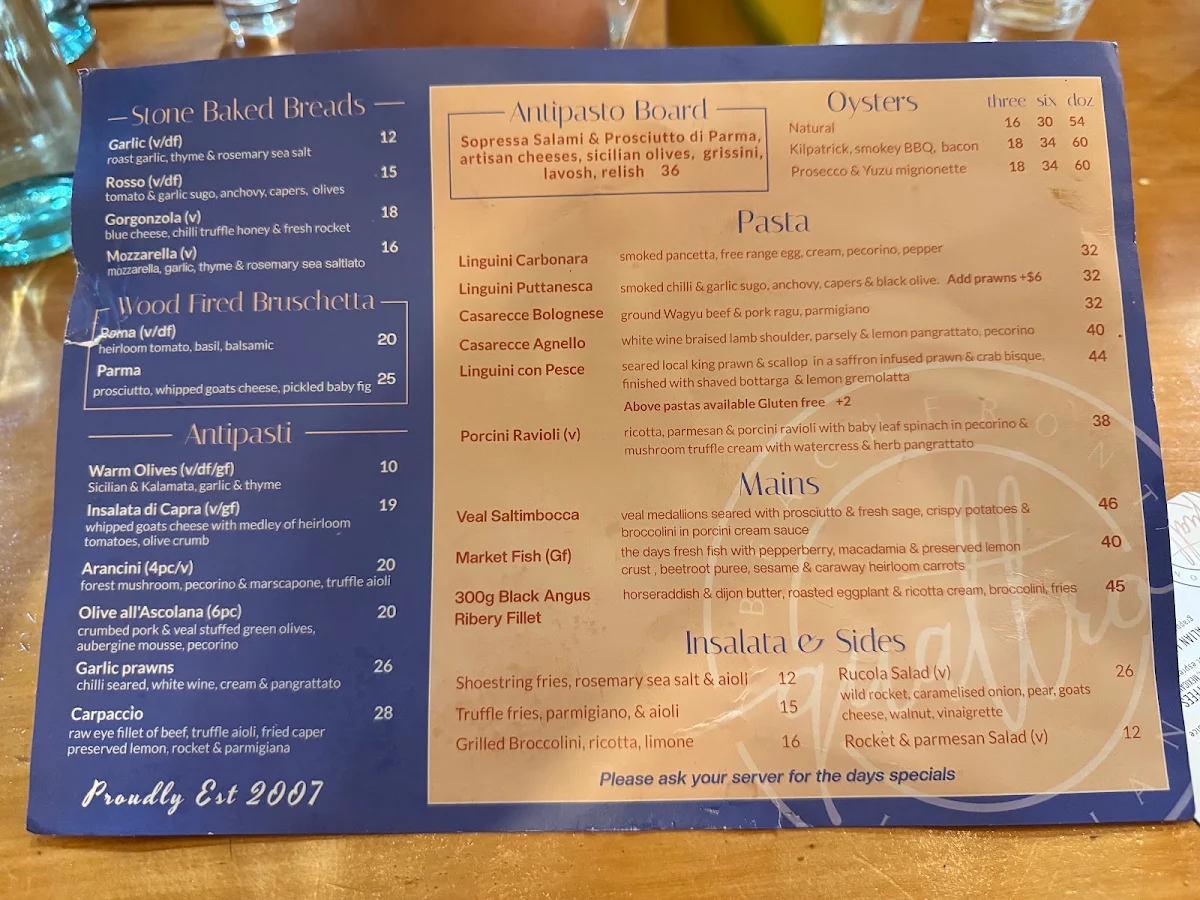 Menu, Quattro Classic Lennox Head