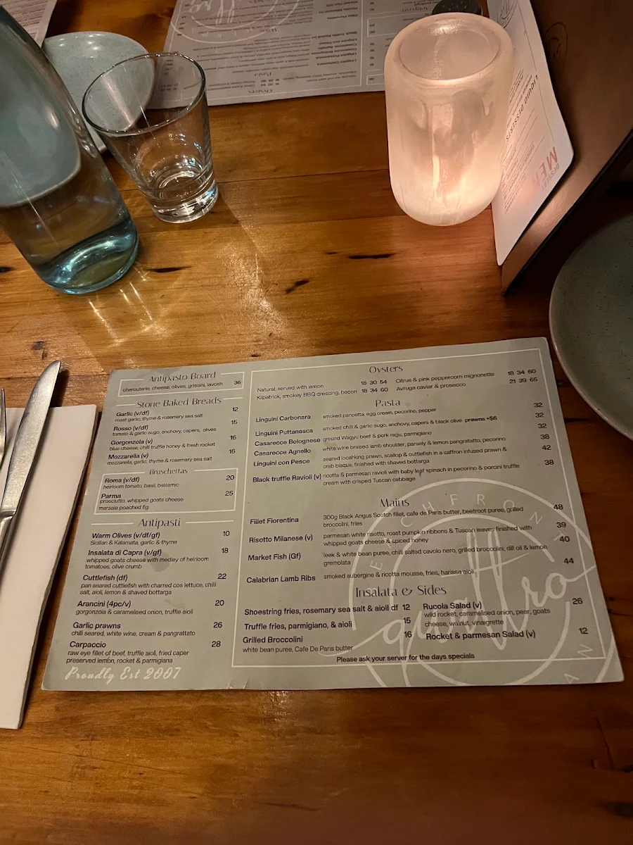 Menu, Quattro Classic Lennox Head