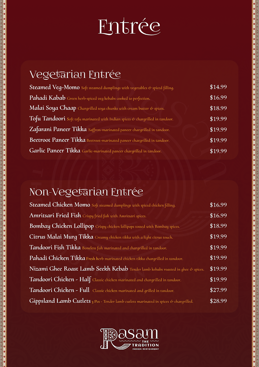 Menu, Rasam - Indian Restaurant (Craigieburn)