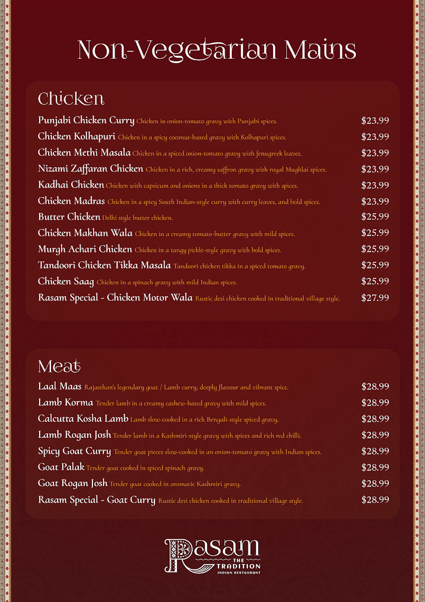 Menu, Rasam - Indian Restaurant (Craigieburn)