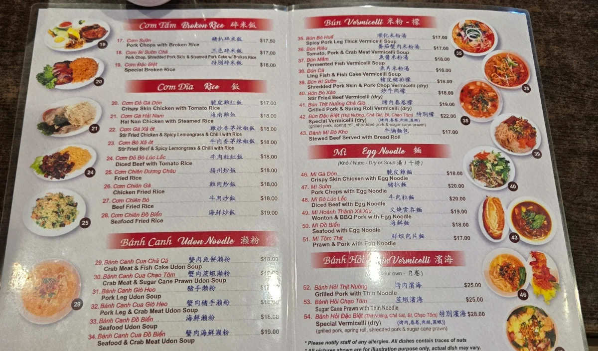 Menu, Pho Phung Vietnamese Cuisine