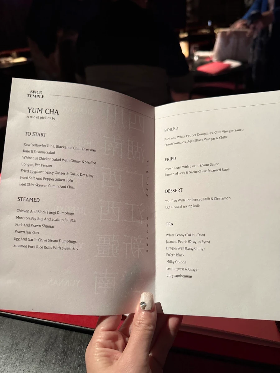 Menu, Spice Temple Sydney