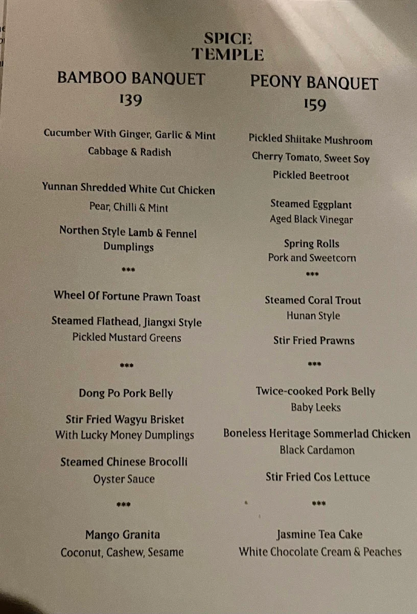 Menu, Spice Temple Sydney