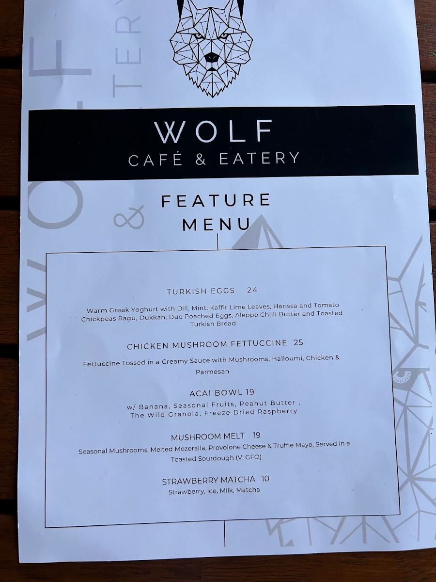Menu, Wolf Cafe & Eatery