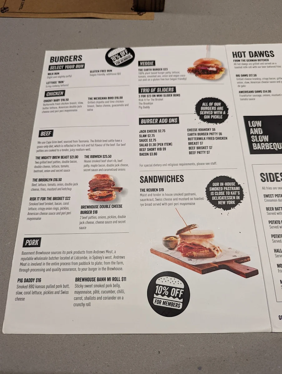 Menu, Basement Brewhouse