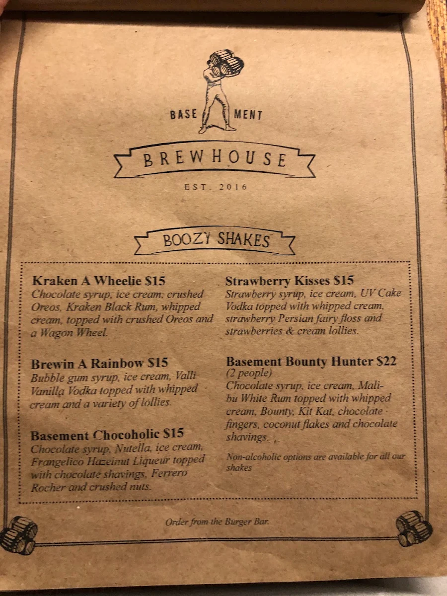 Menu, Basement Brewhouse