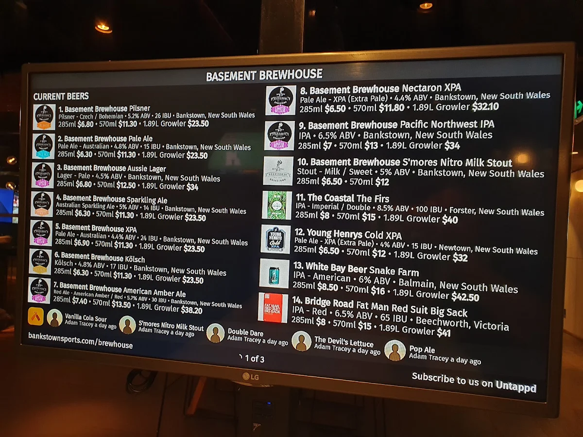 Menu, Basement Brewhouse