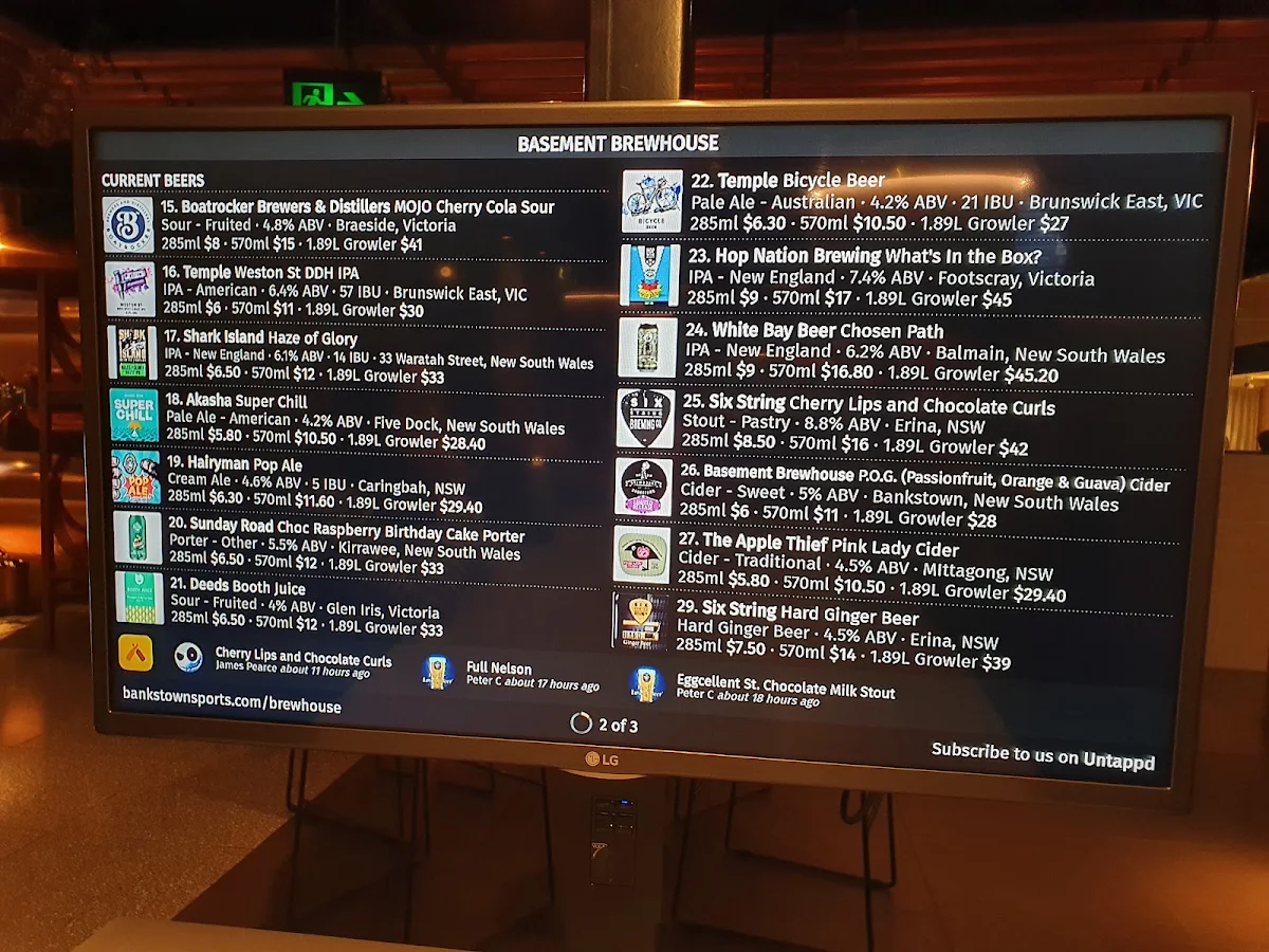 Menu, Basement Brewhouse