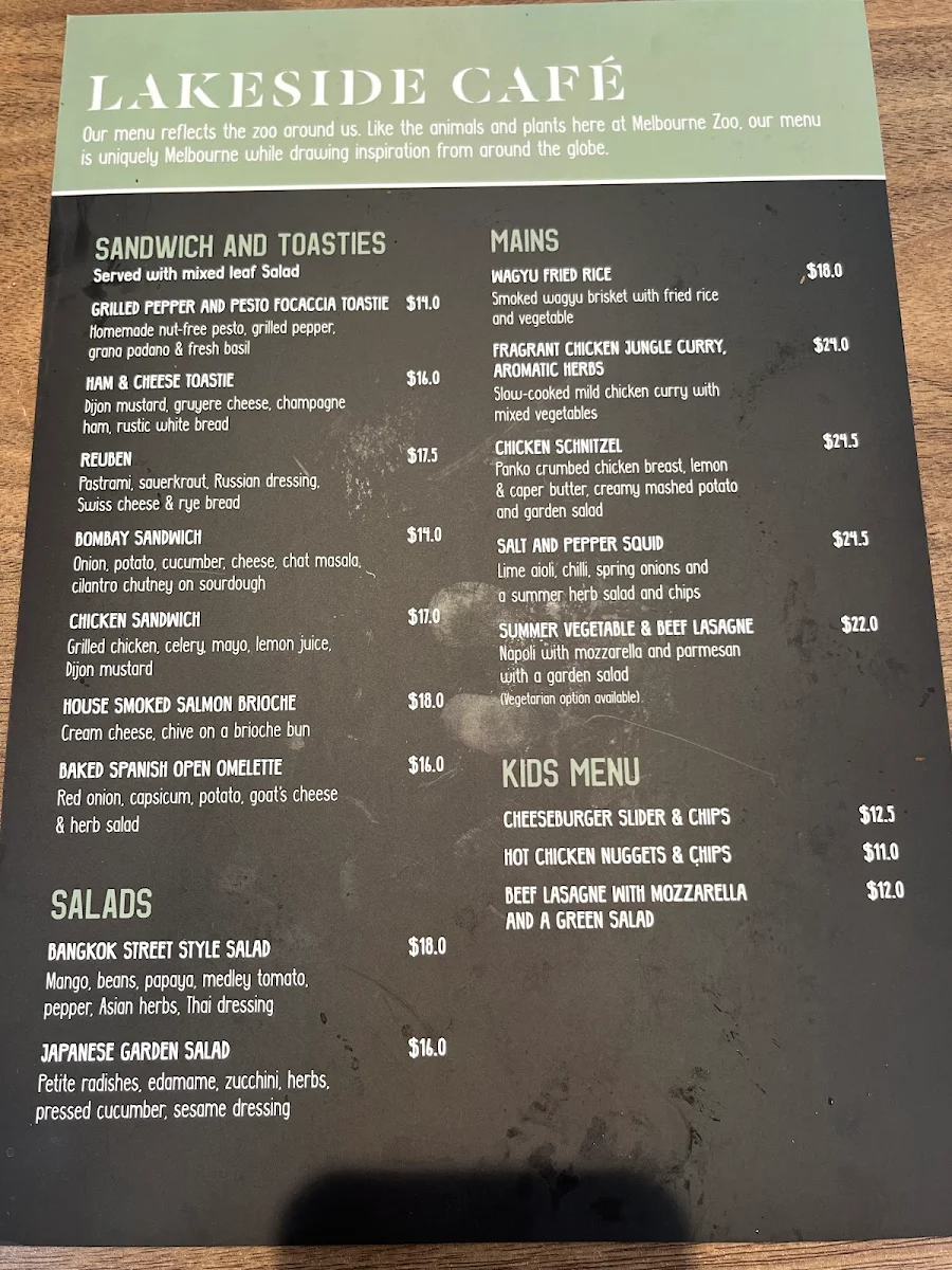 Menu, Lakeside Cafe