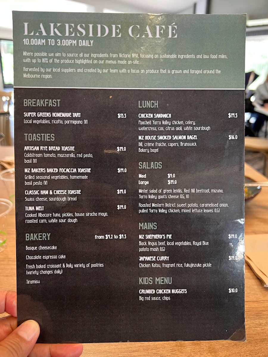 Menu, Lakeside Cafe