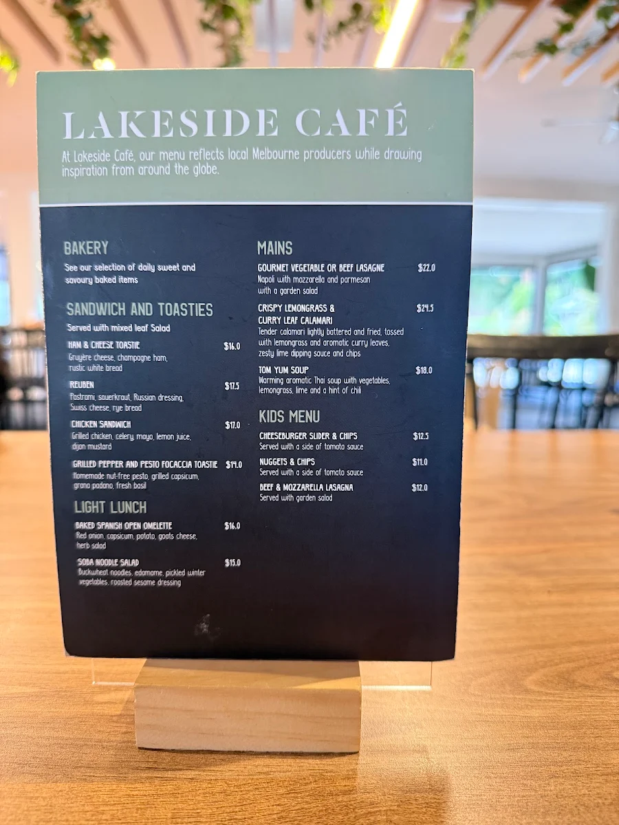 Menu, Lakeside Cafe