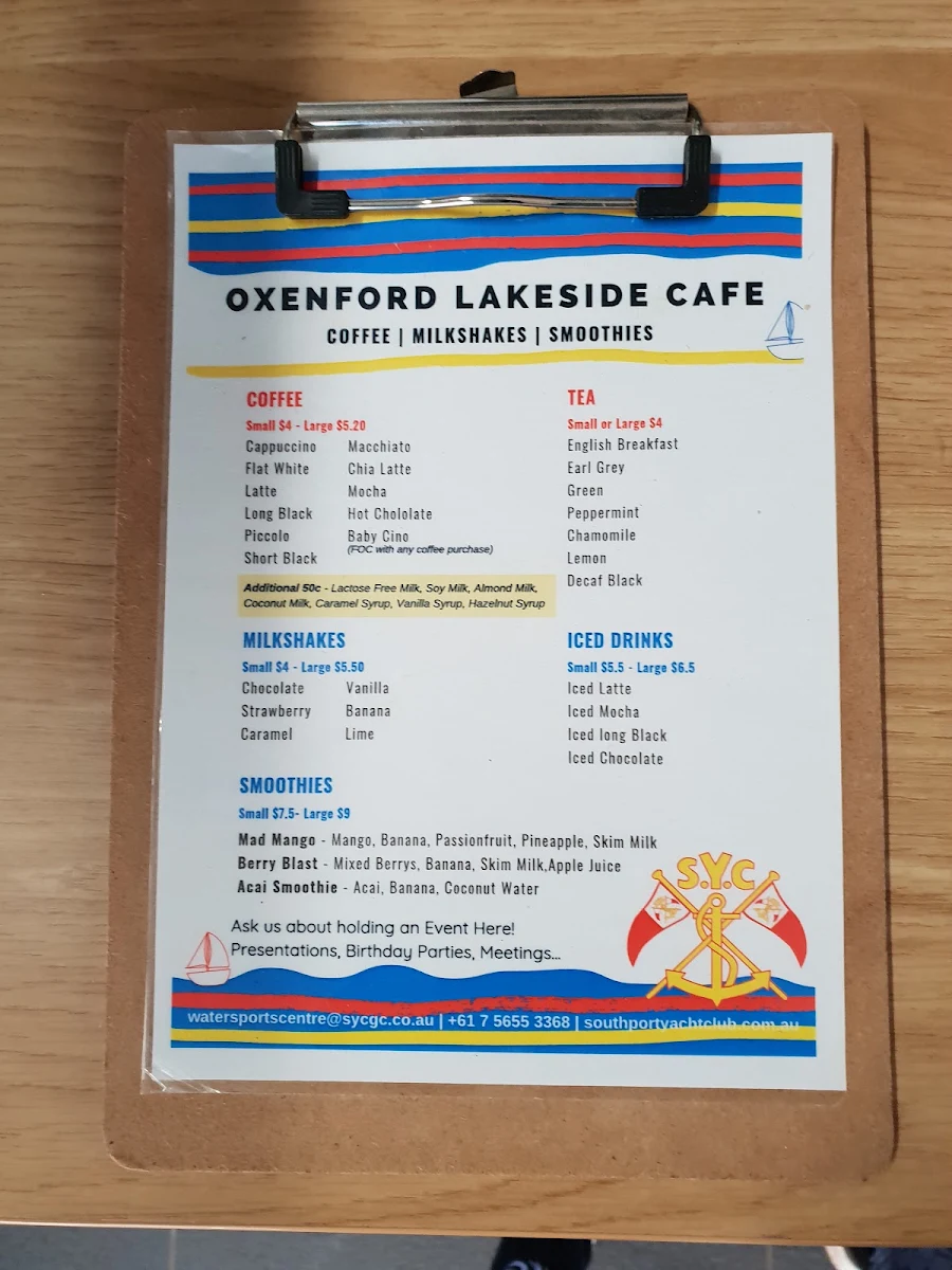 Menu, Coomera Watersports cafe