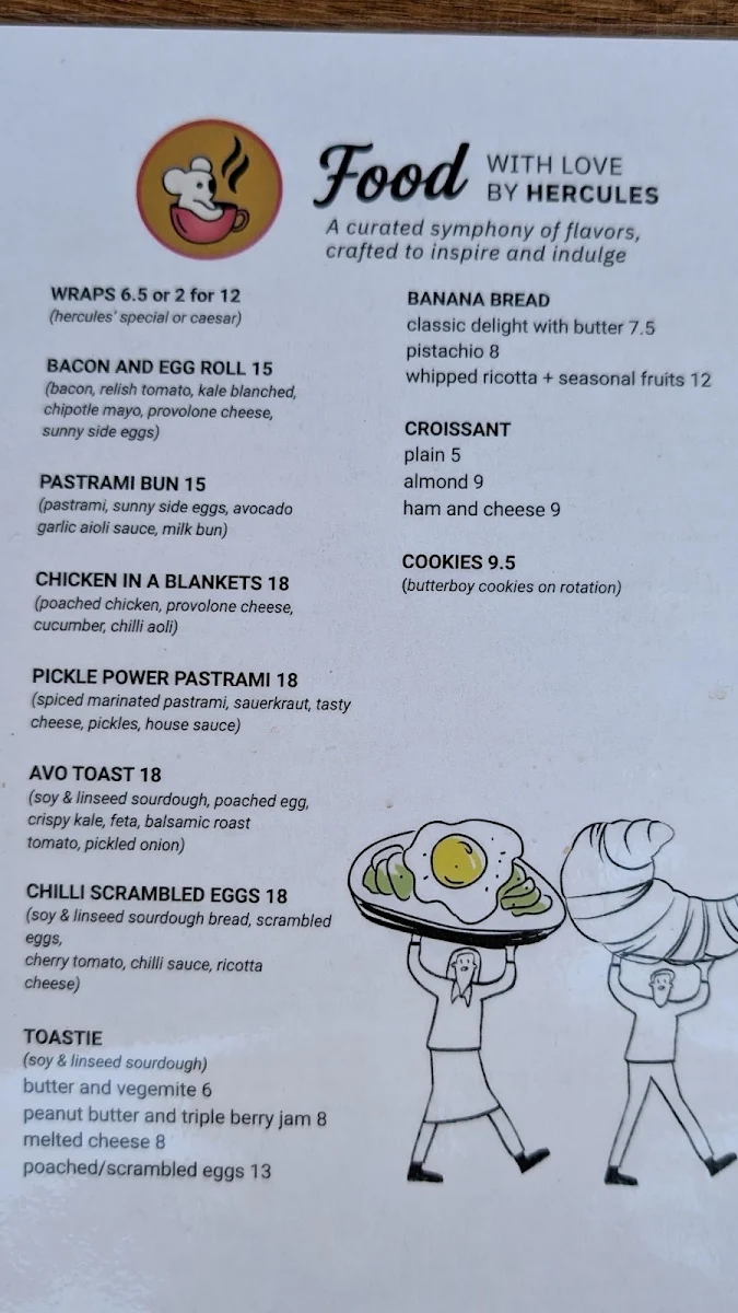 Menu, Hercules Cafe Ashfield