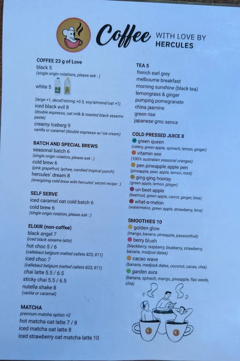 Menu, Hercules Cafe Ashfield