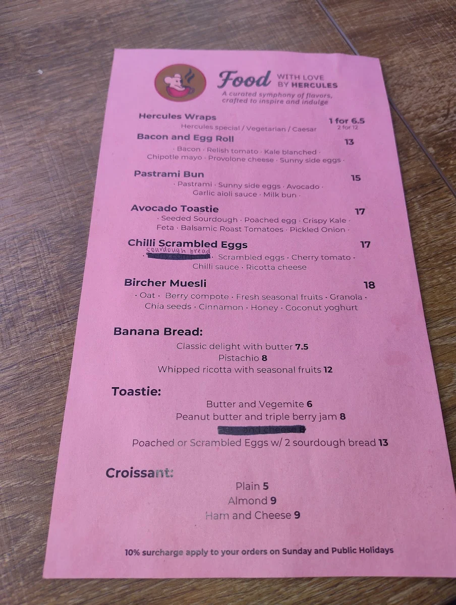Menu, Hercules Cafe Ashfield