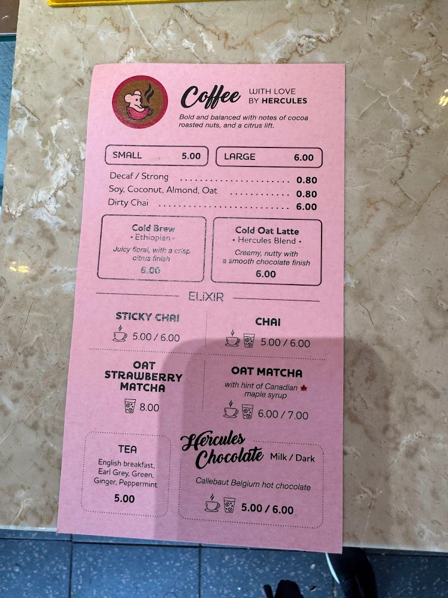 Menu, Hercules Cafe Ashfield