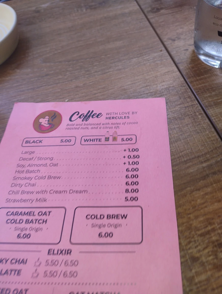 Menu, Hercules Cafe Ashfield