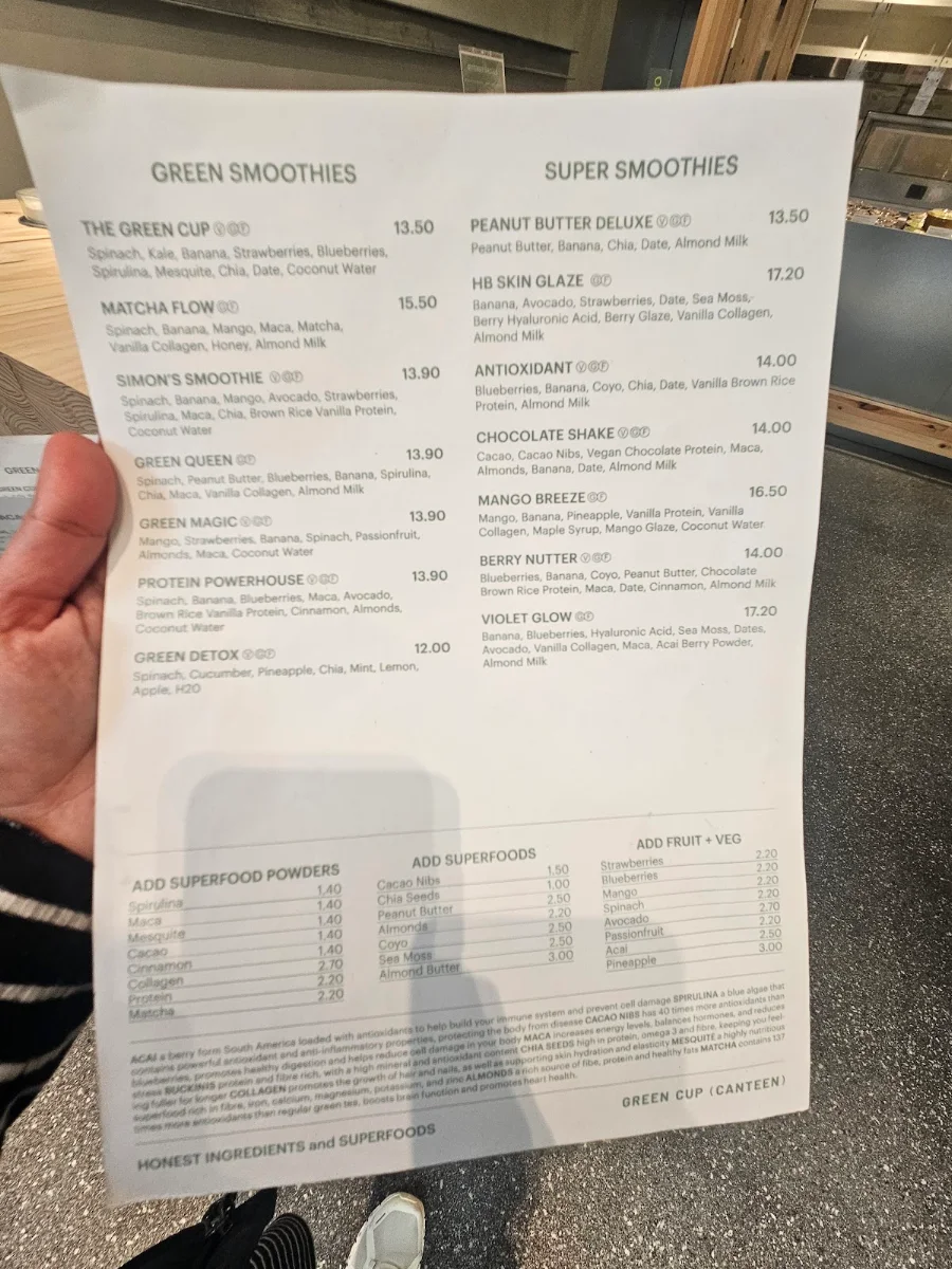 Menu, Green Cup Chadstone