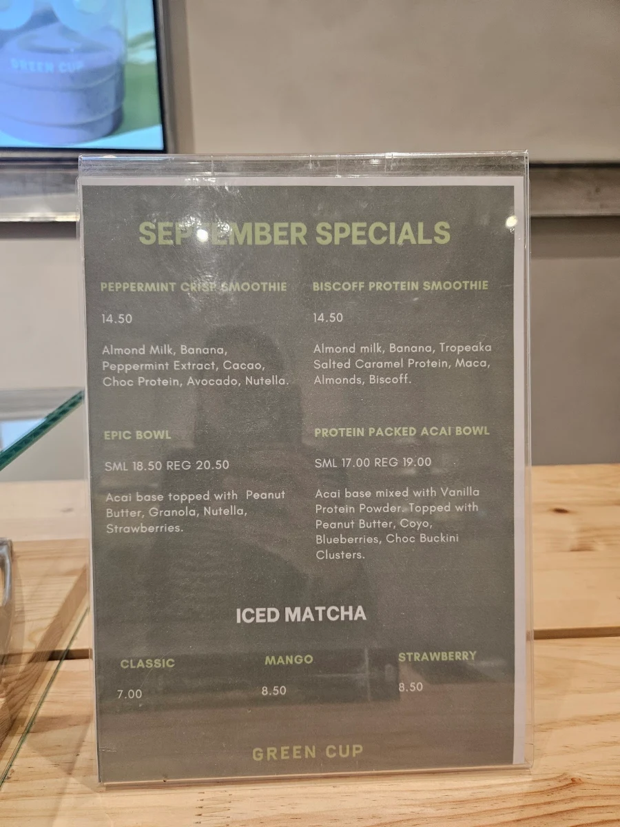 Menu, Green Cup Chadstone