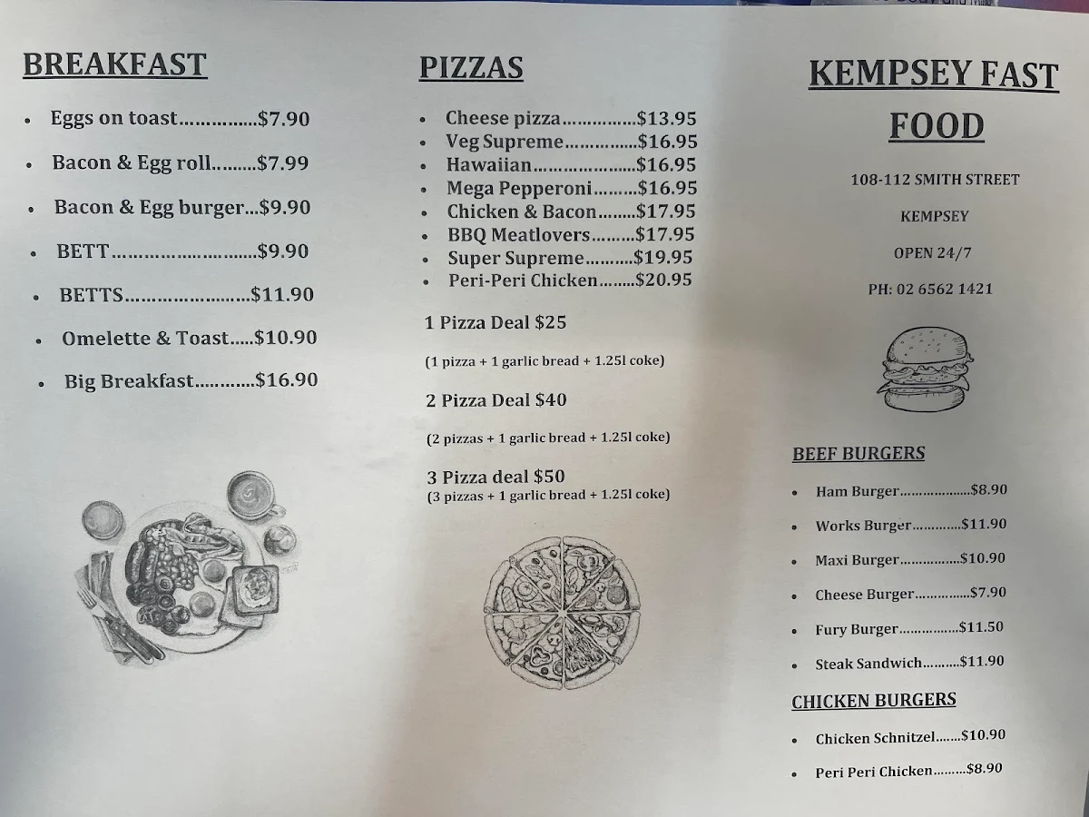 Menu, Kempsey Fast Food