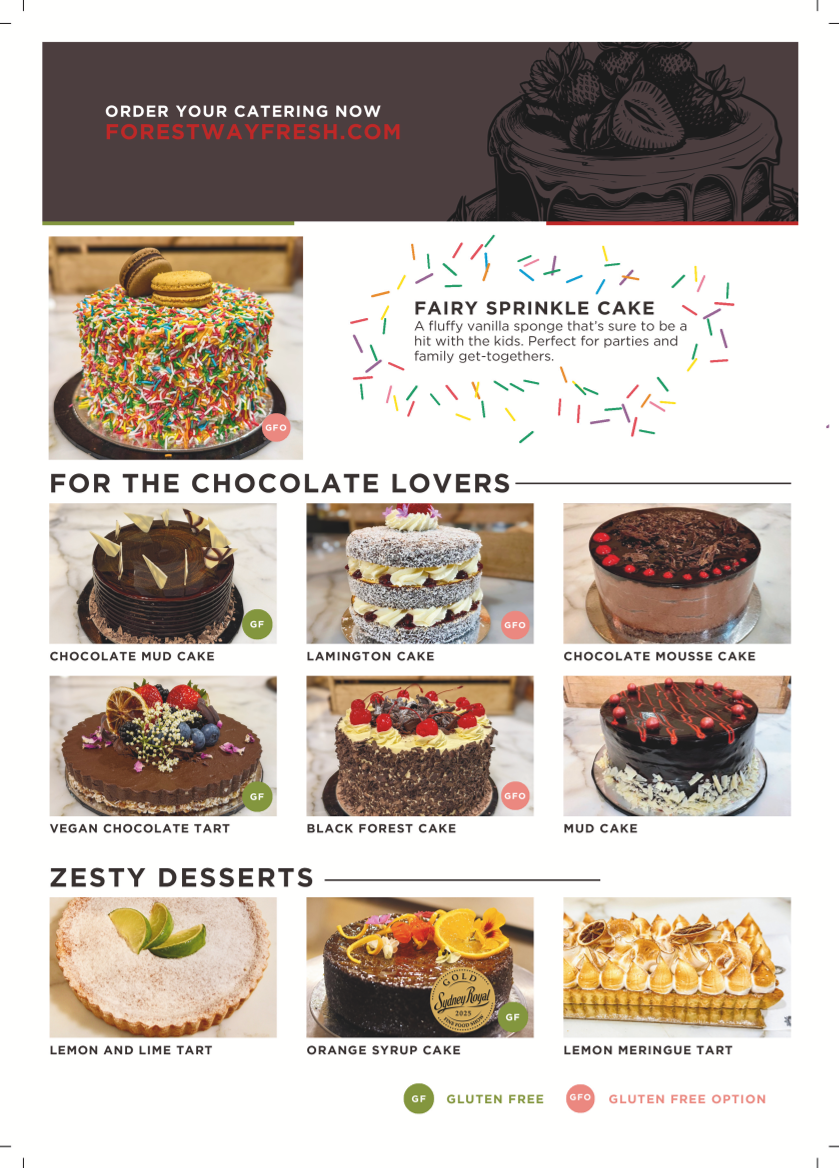 Menu, Forestway Patisserie