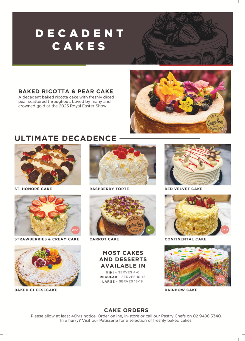 Menu, Forestway Patisserie
