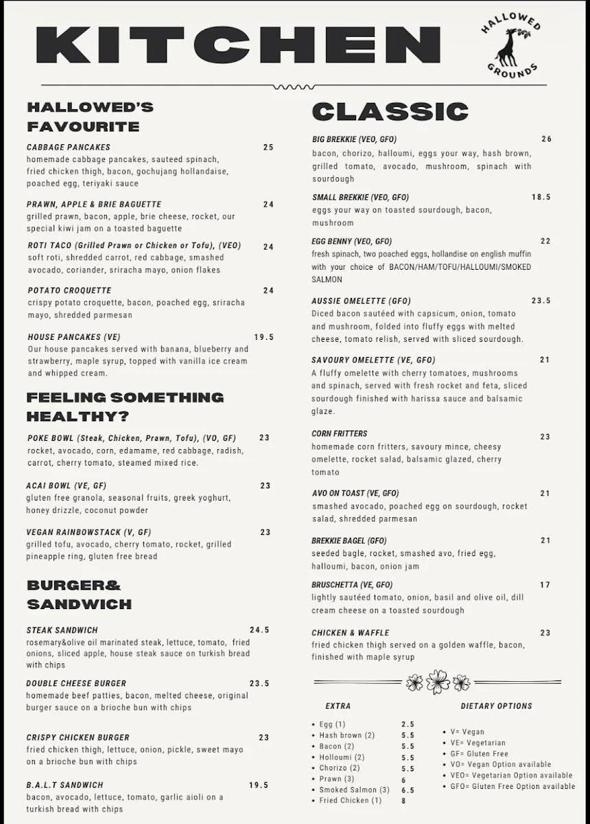 Menu, Hallowed Grounds Espresso Café