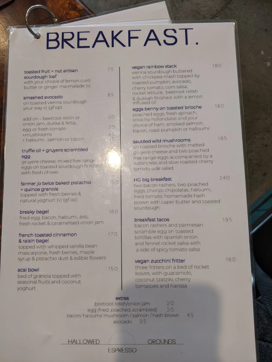 Menu, Hallowed Grounds Espresso Café
