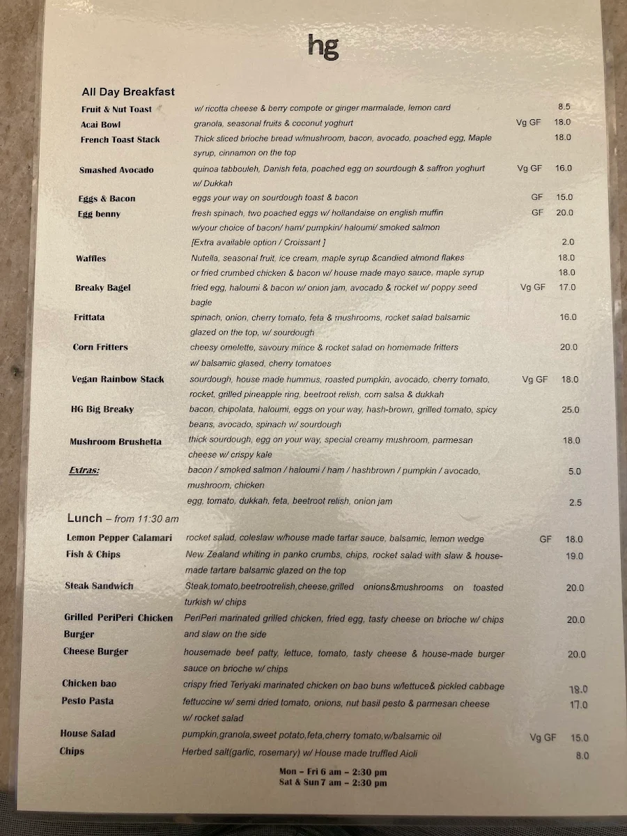 Menu, Hallowed Grounds Espresso Café