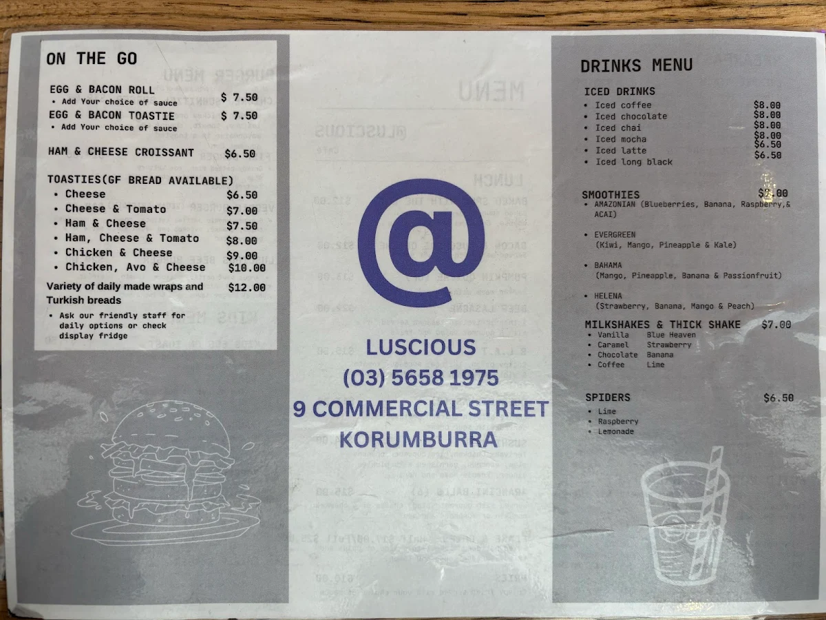 Menu, @Luscious Cafe & Bar