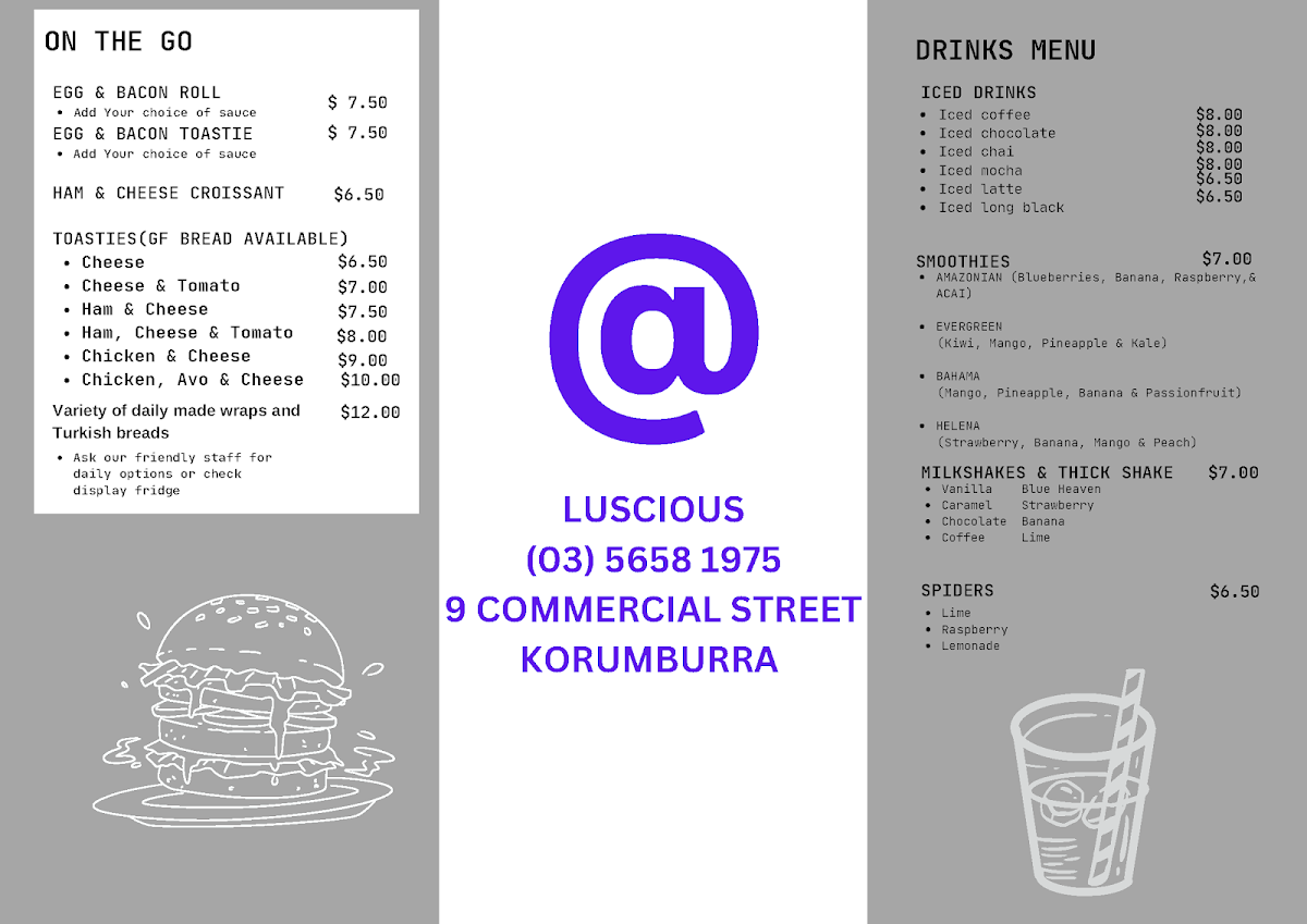 Menu, @Luscious Cafe & Bar