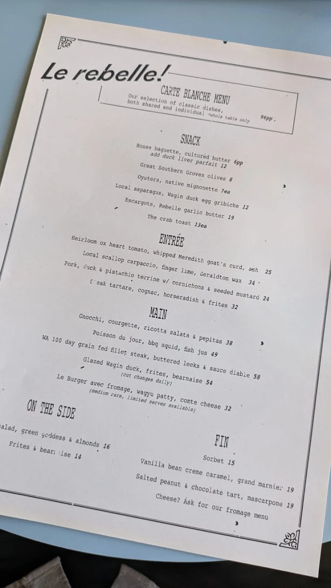 Menu, Le Rebelle