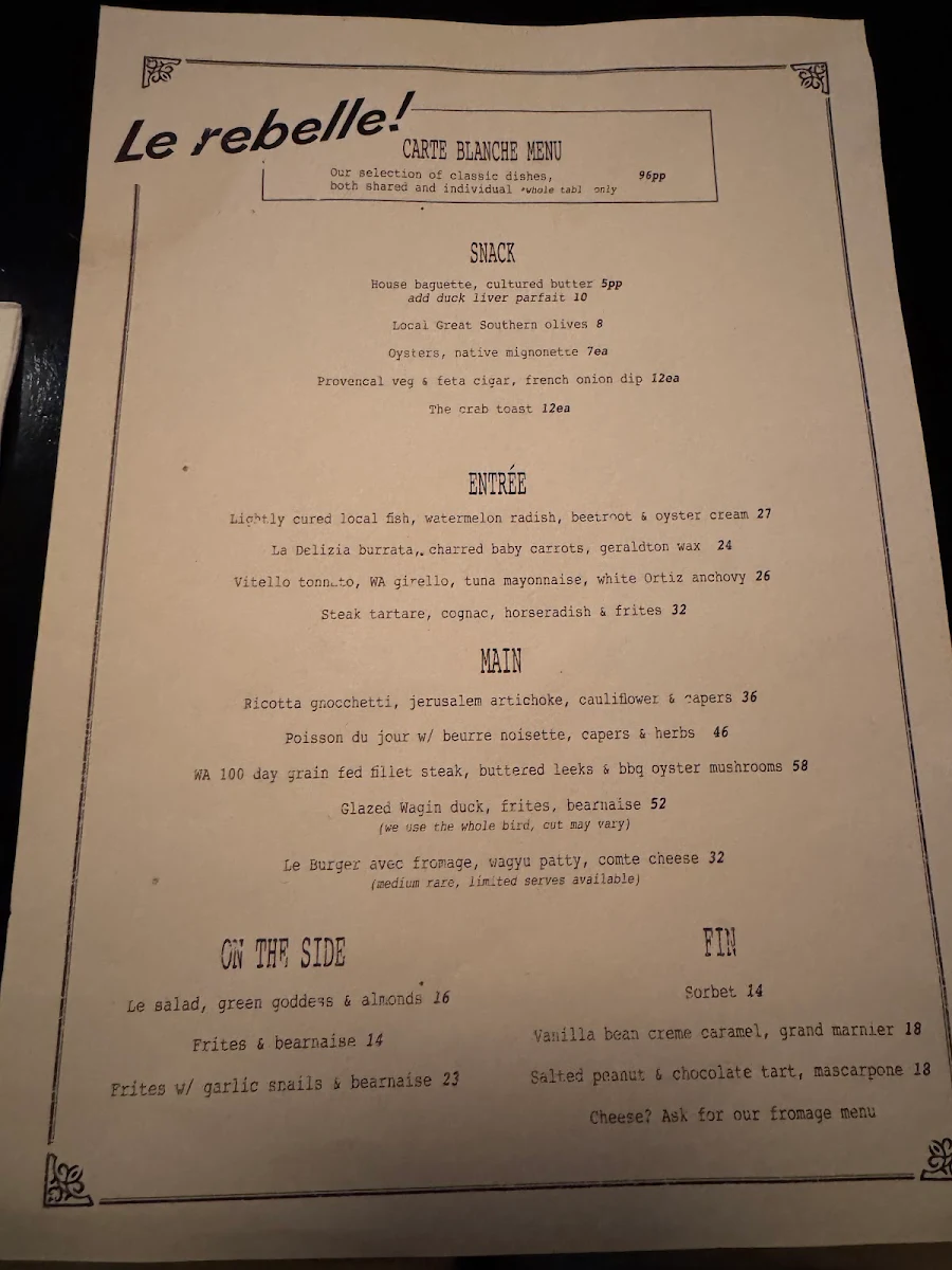 Menu, Le Rebelle