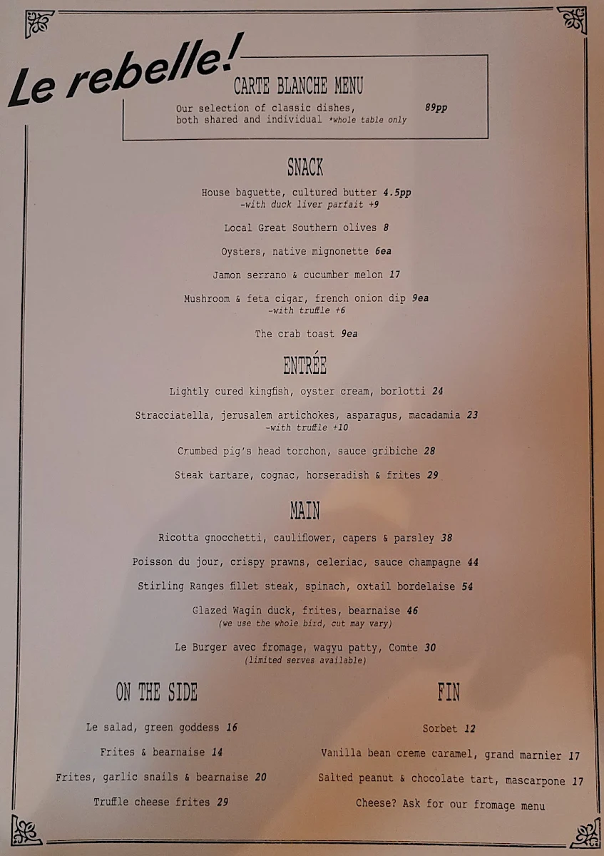 Menu, Le Rebelle
