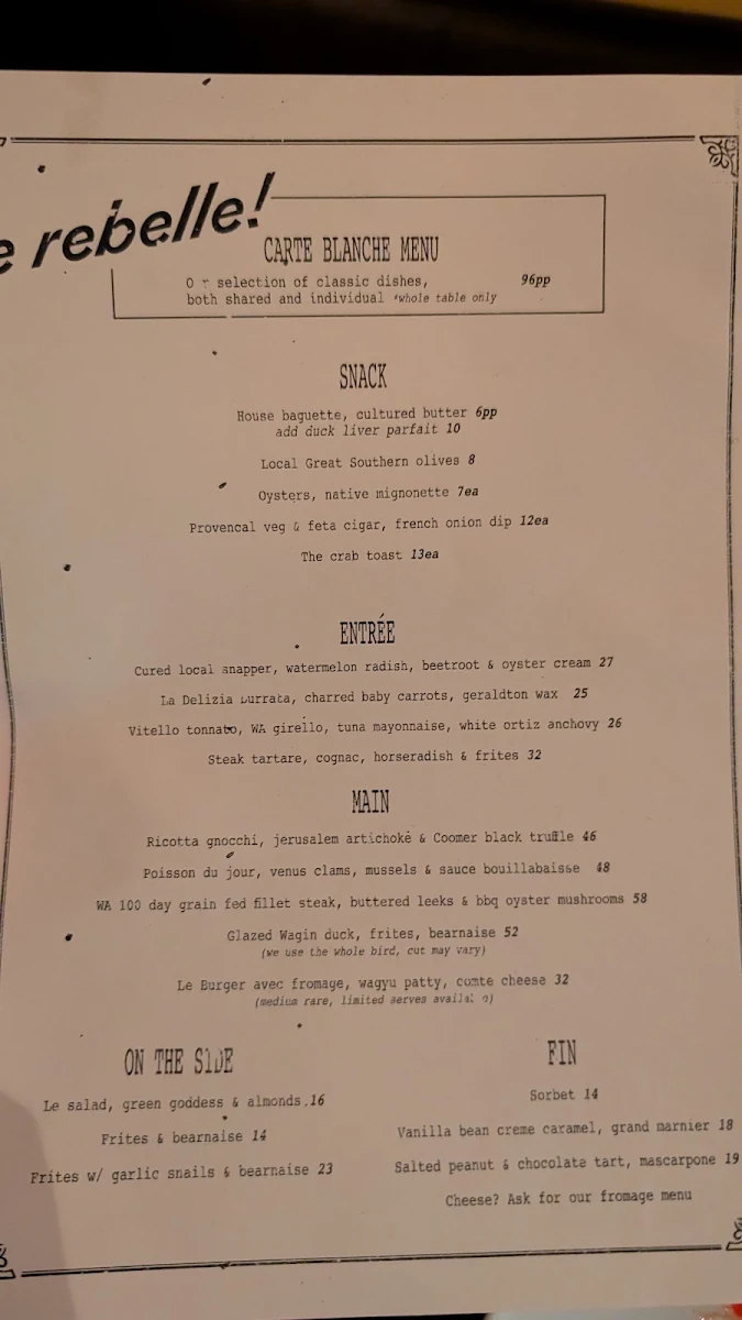 Menu, Le Rebelle