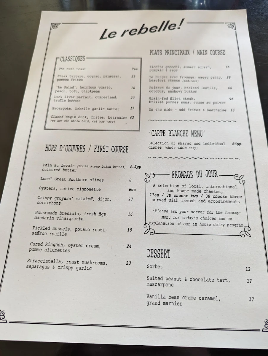 Menu, Le Rebelle