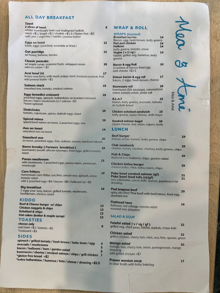 Menu, Mea & Amé
