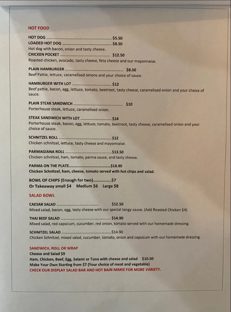 Menu, Jaslynn Café