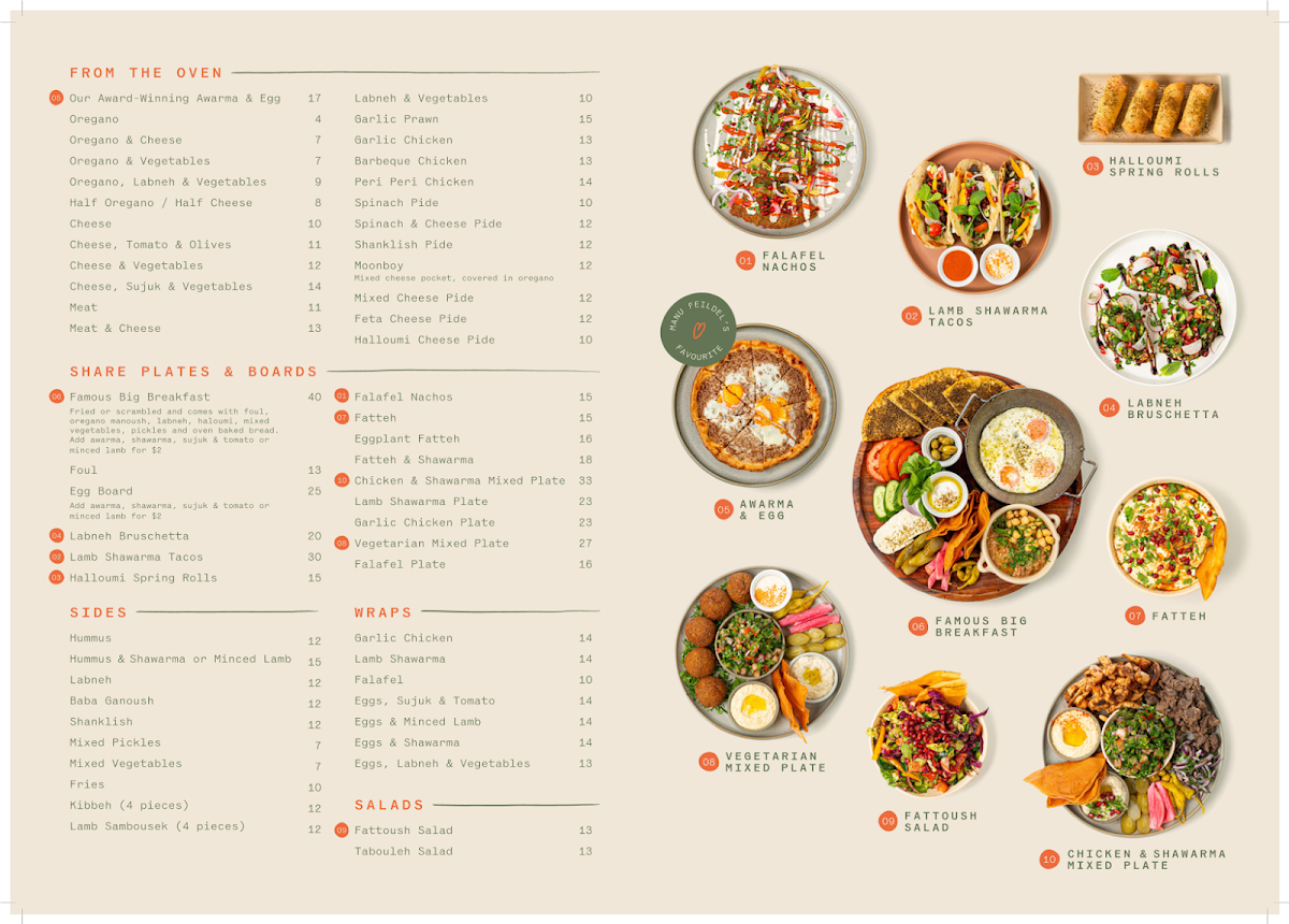 Menu, Yum Yum Bakery