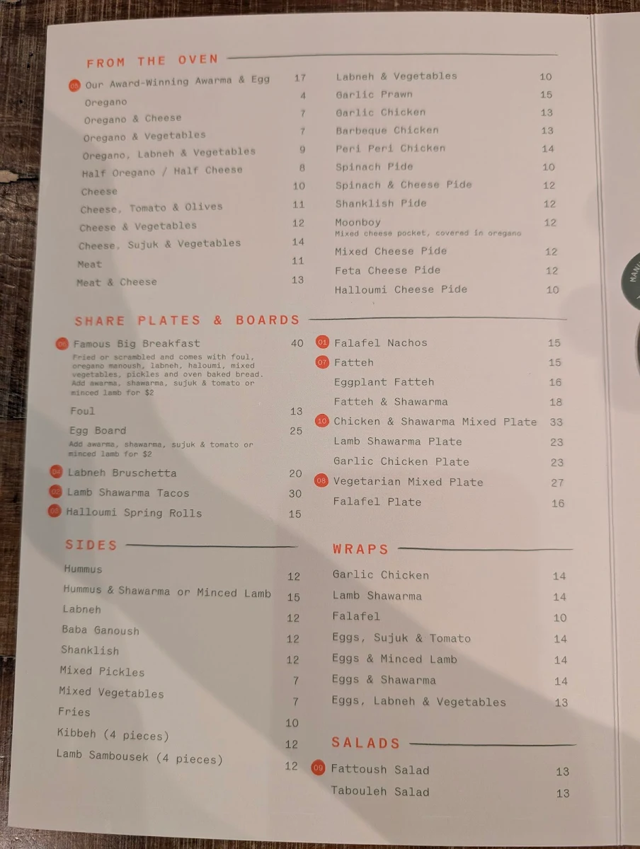 Menu, Yum Yum Bakery