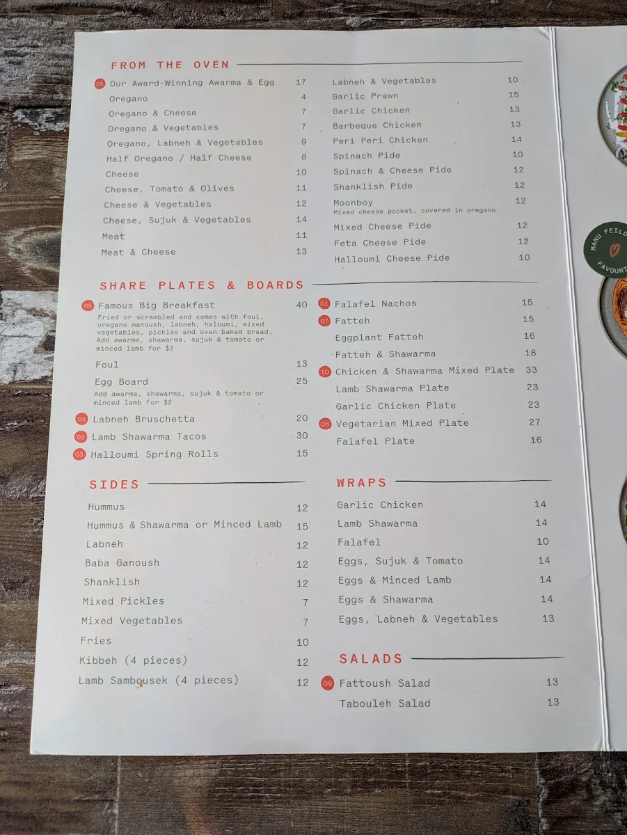 Menu, Yum Yum Bakery