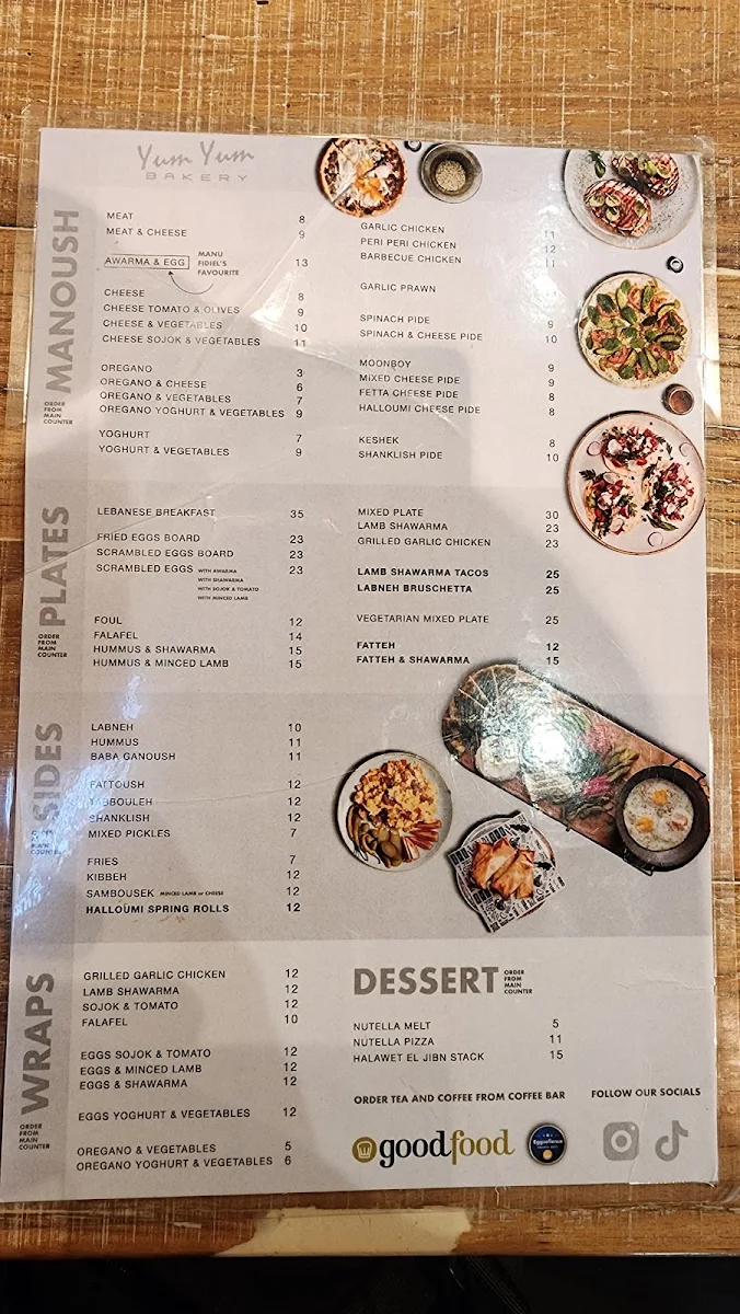 Menu, Yum Yum Bakery